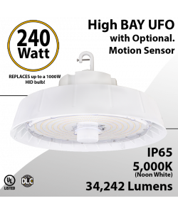 UFO Light LED High Bay 240W White Optional Motion Sensor 34242Lm 5000K