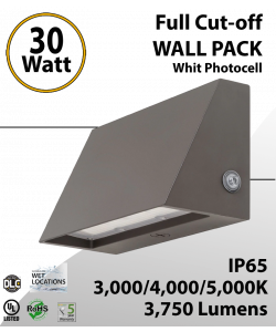 Led Full Cutoff Wall Pack 12-30W 3000K/4000K/5000K Adjustable CCT/WATT (LED)