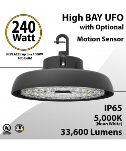 UFO Lamp 240W Optional Motion Sensor 33600 Lumens 5000K UL & DLC