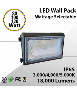 LED Wall Pack Light: Power & CCT Tunable 80W/100W/120W | 3/4/5000K