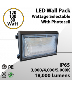 LED Wall Pack Light: Power & CCT Tunable 80W/100W/120W | 3/4/5000K 