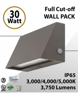 Led Full Cutoff Wall Pack 12-30W 3000K/4000K/5000K Adjustable CCT/WATT (LED)
