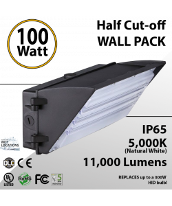 100W LED Half Cut off Wall Pack 11000 Lumens 5000K IP65 UL DLC