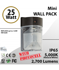 25W LED Mini Wall Pack 2700Lm 5000K IP65 W/photocell