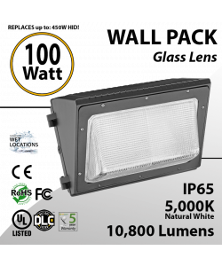 100W LED Wall Pack Fixture: 10800 Lumens 5000K IP65 UL DLC