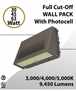 Full cut-off LED Wall Pack 30/45/63W 3000K/4000K/5000K w/Photocel (LED)