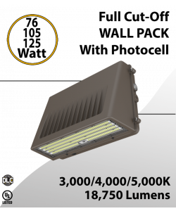 Full cut-off LED Wall Pack 76/105/125W 3000K/4000K/5000K w/Photocel
