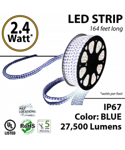 2.4 Watt p/feet LED STRIP Ropelight 164 ft Color Blue 70 Lm p/watt