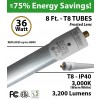 8Ft LED Tubes 36W T8 3200Lm 3000K Frosted IP40 Fluorescent replacement