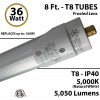 8ft LED Tube light T8 36W 5050Lm 5000K IP40 Frosted Lens