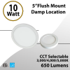 Flush Mount Light 5" 30/40/5000K 10W 650Lm Damp Location (LED)