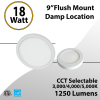 Flush Mount Light 9" 30/40/5000K 18W 1250Lm Damp Location (LED)