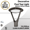 Decorative Post Top Light 63-33W 10250LM 3CCT Photocell M.Sensor