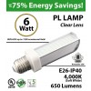 6W PL LED Bulb lamp, 650Lm, 4000K, E26, IP40, UL. (Rotatable 350 Degrees).  Direct Line (Remove Ballast)