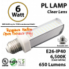 6W PL LED Bulb lamp 6500K E26 UL. Direct Line (Remove Ballast)