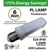6W PL LED Bulb lamp 2300K E26 UL.Frosted.  Direct Line (Remove Ballast)