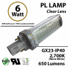 6W PL LED Bulb lamp 650Lm 2700K GX23 IP40 UL. Direct Line (Remove Ballast)