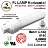 5W PL LED Lamp 500Lm 4000K Frosted Lens G24q IP40 UL. Ballast compatible