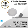 Recessed Downlight Round 8" Baffled 18W 1800Lm 100-277V 5CCT