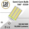 Semi-Corn Bulb 120W LED 180° 30K 40K 50K 18000 Lumen EX39 IP64 ETL