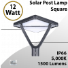 Solar Post Top Lamp Square 20Ah Battery 1500Lumen