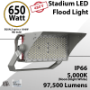 LED Stadium Lights 650W 97500 lumens IP66 ETL DLC 277-480V (LED)