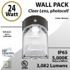 LED Wall Pack light 24W 3082Lm 5000K IP65 UL W/Photocell