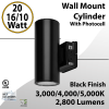 LED Wall Mount Cylinder Light 10/16/20W 3CCT 2800Lm Photocell Black Finish (LED)