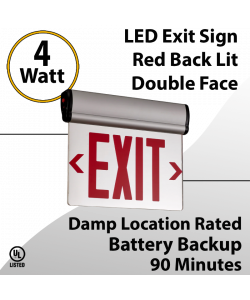 Exit Sign Edge-Lit Battery Backup Double Face Red