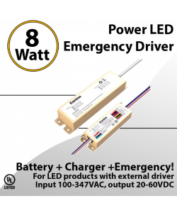 LED Emergency Driver 8 Watt Split with Battery 90m Output 20-60VDC