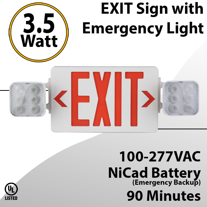 Exit Sign With Emergency Light Combo 90