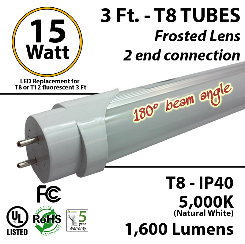 2 foot LED Tube Light Bulb 12 watt T8 1800Lm 5000K frosted lens ...